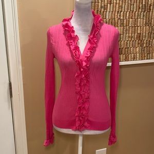 Anne Fontaine Pink Lightweight Luxury Sweater with Ruffle Details.  Size 38